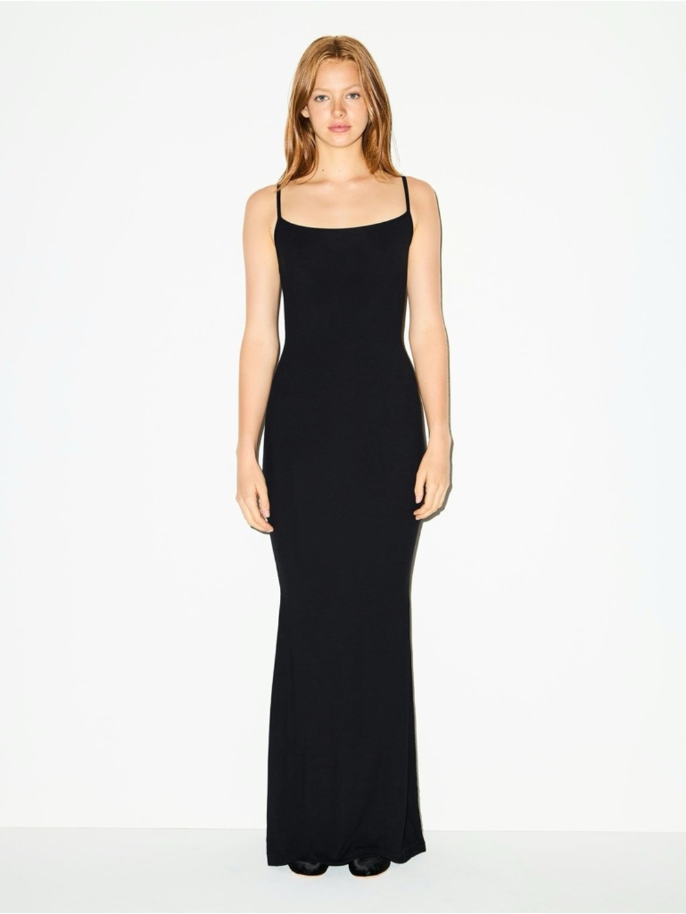 SKIMS Black Slim Spaghetti-Strap Maxi Slip Dress